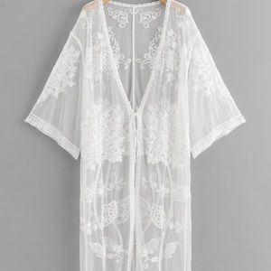 Lace Floral Embroidery Sheer Mesh Panel Kimono